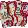 Well Made Home TABLEWARE Multi Floral Vine Block Print Napkins With Embroidered Edge (set Of 4)