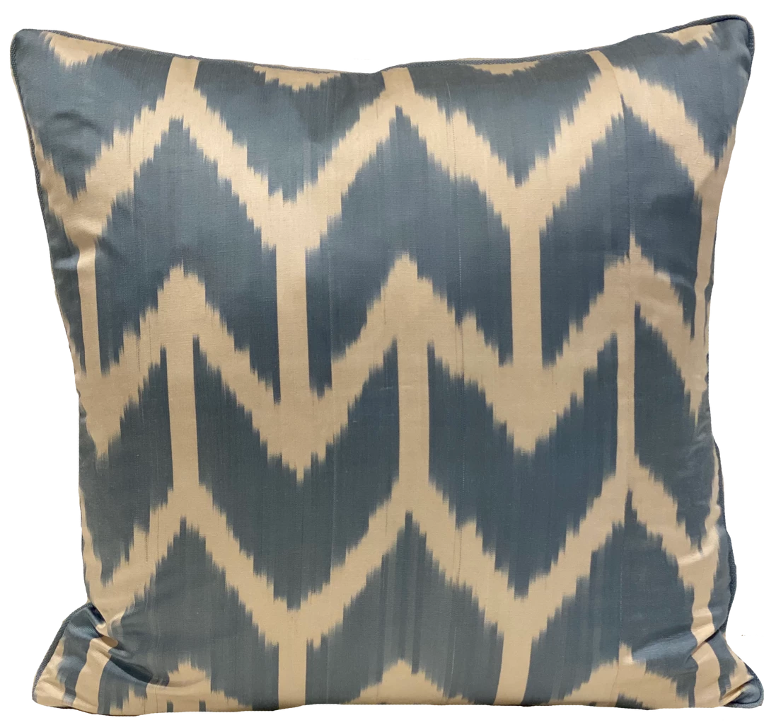 Kushaan Aziz Pale Blue Silk Ikat Pillow Cover 1 Kushaan Aziz Pale Blue Silk Ikat Pillow Cover