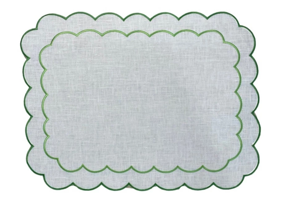 Well Made Home Green Scallop And Line Napkins 2 Well Made Home Green Scallop And Line Napkins