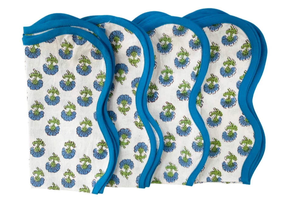 Well Made Home Blue And Green Booti Block Print Napkins (set Of 4) TABLEWARE 1 Well Made Home Blue And Green Booti Block Print Napkins (set Of 4) TABLEWARE