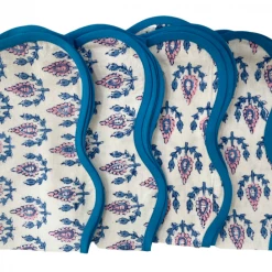 Well Made Home Pink And Blue Booti Block Print Napkins (set Of 4) TABLEWARE