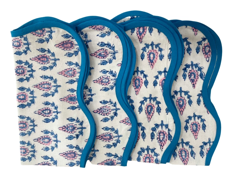 Well Made Home Pink And Blue Booti Block Print Napkins (set Of 4) TABLEWARE 1 Well Made Home Pink And Blue Booti Block Print Napkins (set Of 4) TABLEWARE