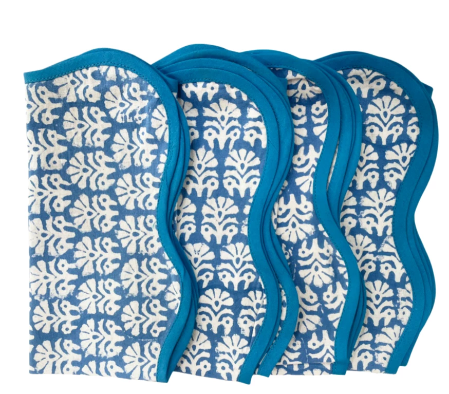 Well Made Home Blue Marigold Block Print Napkins (set Of 4) 1 Well Made Home Blue Marigold Block Print Napkins (set Of 4)