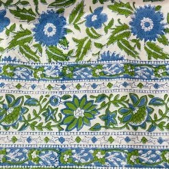 Well Made Home TABLEWARE Blue And Green Flower Block Print Tablecloth