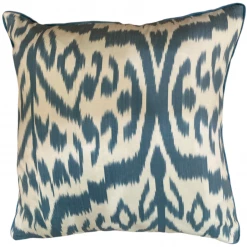 Kushaan Baris Silk Ikat Blue Pillow Cover