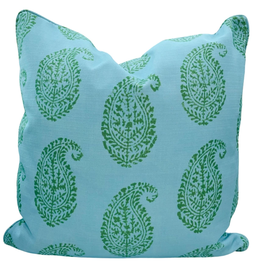 Peter Dunham Indoor Kashmir Paisley Blue/Green Outdoor Pillow 1 Peter Dunham Indoor Kashmir Paisley Blue/Green Outdoor Pillow