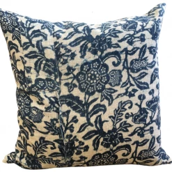Well Made Home Indoor Hmong White And Indigo Floral Batik Pillow Cover