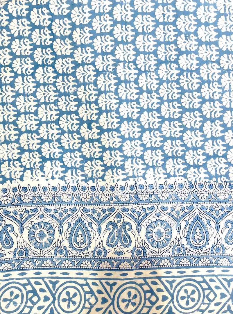 Well Made Home TABLEWARE Blue Marigold Block Print Tablecloth 1 Well Made Home TABLEWARE Blue Marigold Block Print Tablecloth