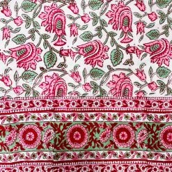 Well Made Home Pink And Green Floral Block Print Tablecloth