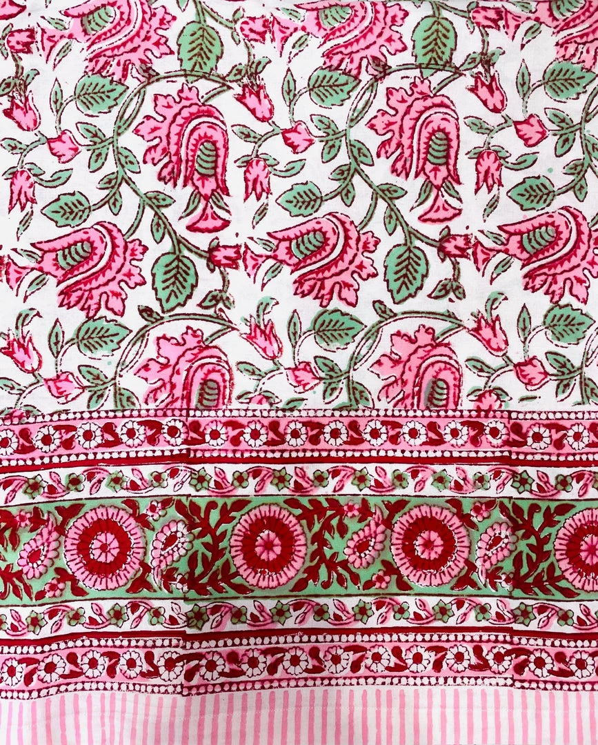 Well Made Home Pink And Green Floral Block Print Tablecloth 1 Well Made Home Pink And Green Floral Block Print Tablecloth