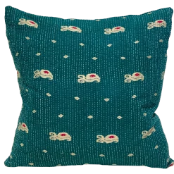 Well Made Home Indoor Vintage Embroidered Peacock Kantha Pillow I