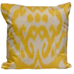 Kushaan Indoor Sennur Yellow Silk Ikat Pillow Cover