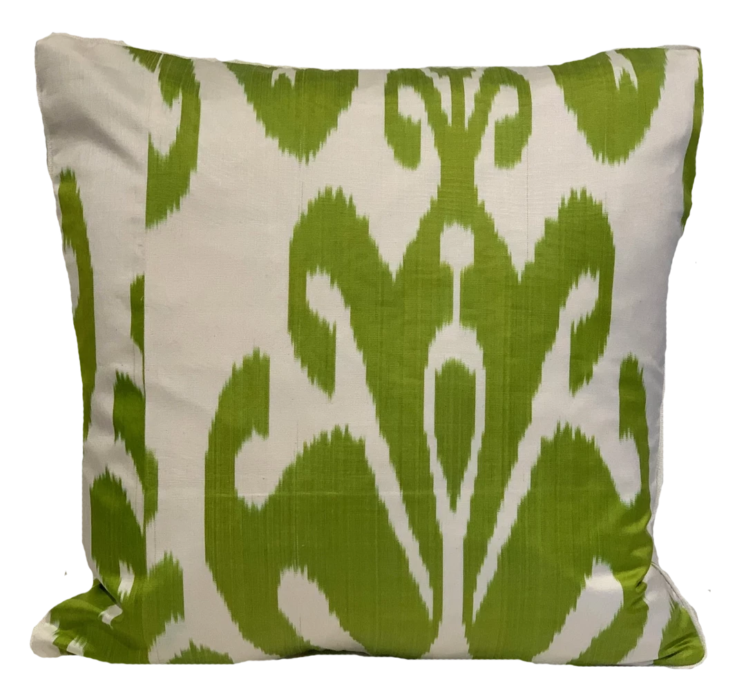 Kushaan Bahar Green Silk Ikat Pillow Cover Indoor 1 Kushaan Bahar Green Silk Ikat Pillow Cover Indoor