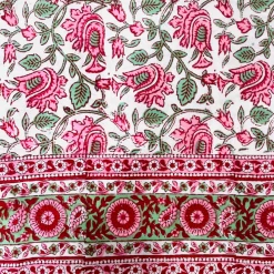 Well Made Home TABLEWARE Pink And Green Floral Block Print Round Tablecloth