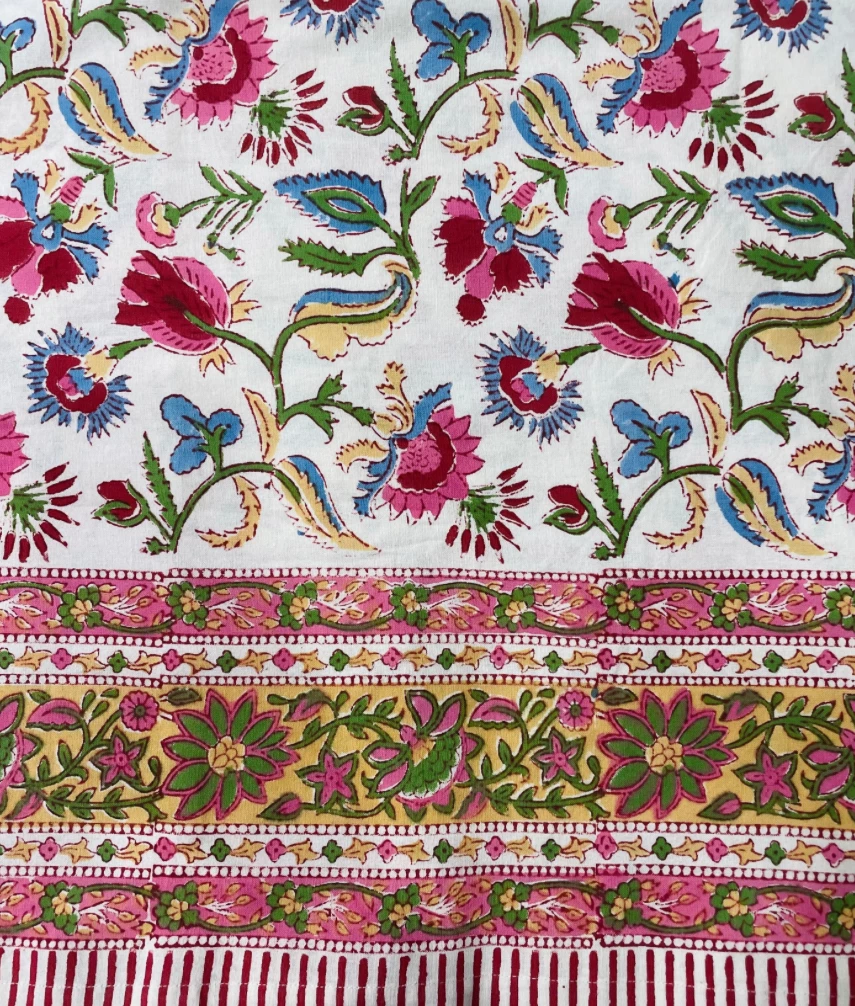 Well Made Home TABLEWARE Multi Floral Vine Block Print Tablecloth 1 Well Made Home TABLEWARE Multi Floral Vine Block Print Tablecloth