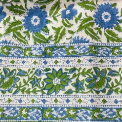 Well Made Home Blue And Green Flower Block Print Round Tablecloth TABLEWARE