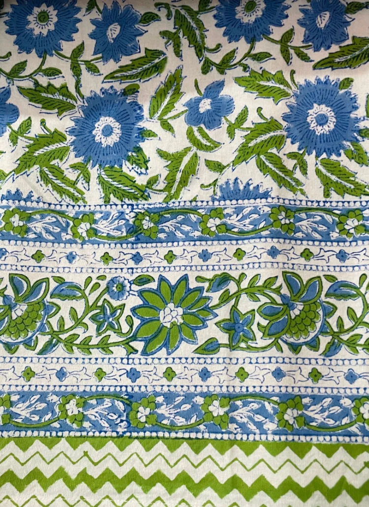 Well Made Home Blue And Green Flower Block Print Round Tablecloth TABLEWARE 1 Well Made Home Blue And Green Flower Block Print Round Tablecloth TABLEWARE