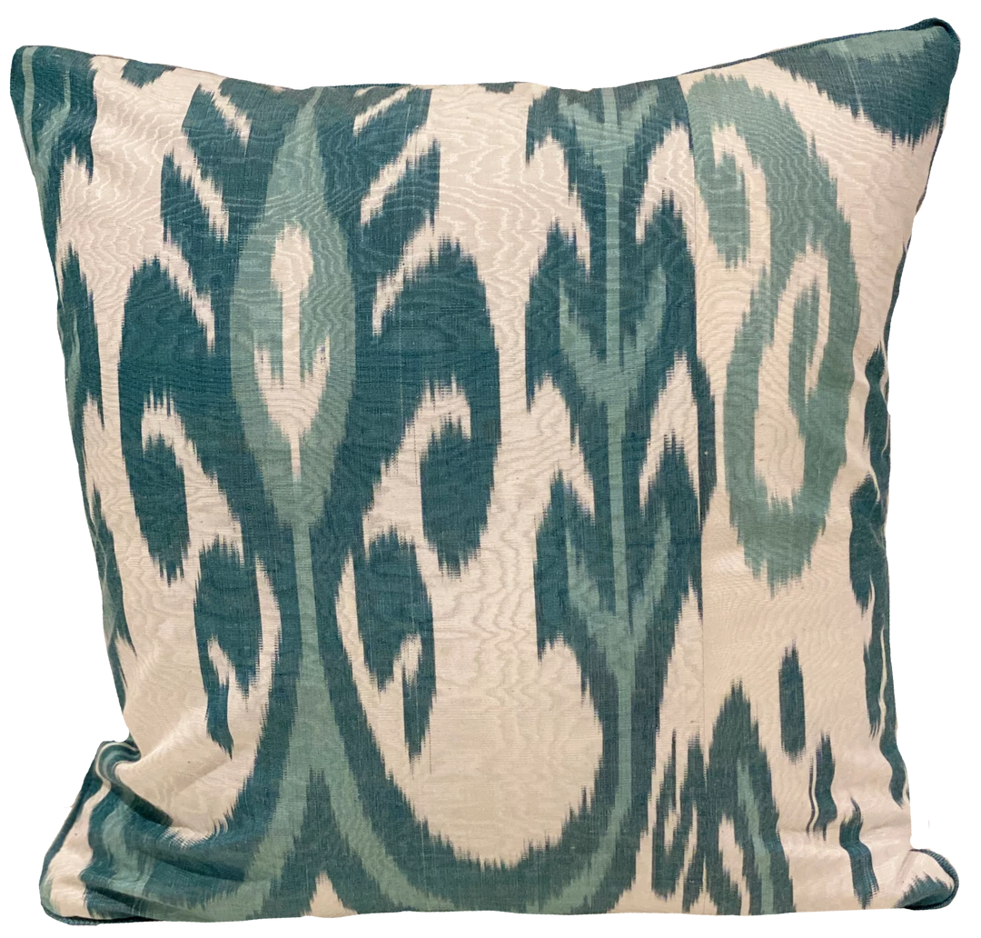 Kushaan Su Aqua Silk Ikat Pillow Cover Indoor 1 Kushaan Su Aqua Silk Ikat Pillow Cover Indoor
